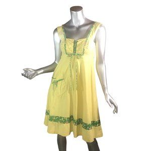 Vintage Handmade Women's XS Midi Dress Sleeveless Yellow Green Cottage Core Flor